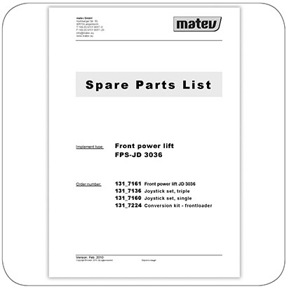 Parts List - Front Linkage Kit for John Deere 3038E